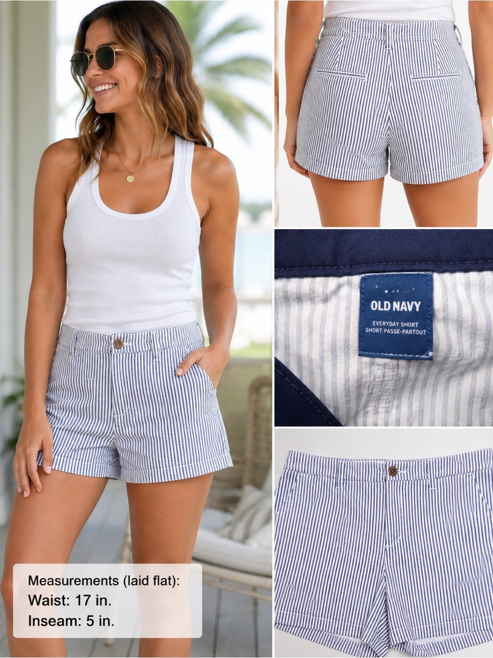 Old Navy Everyday Shorts | Blue & White Striped | Women’s 10 - Picture 1 of 7